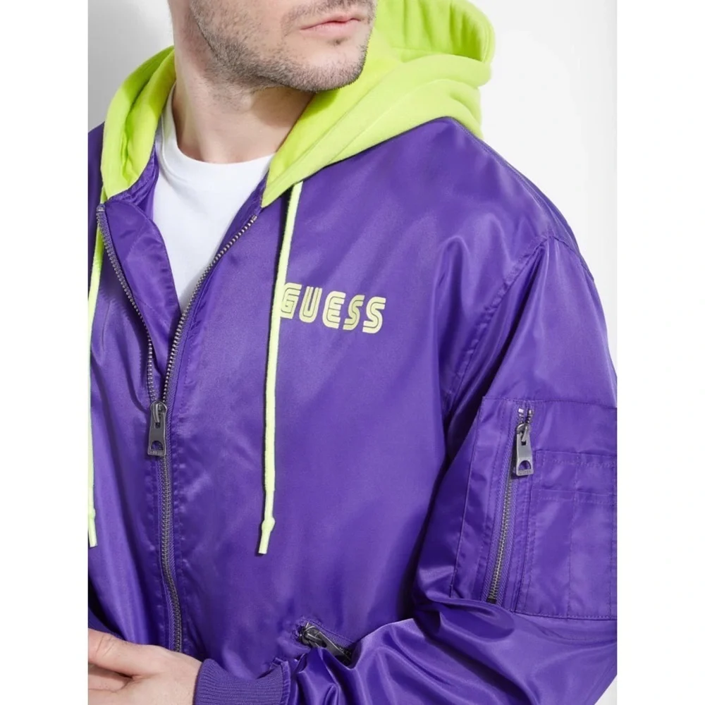 New GUESS Space Hooded Bomber Jacket SZ L